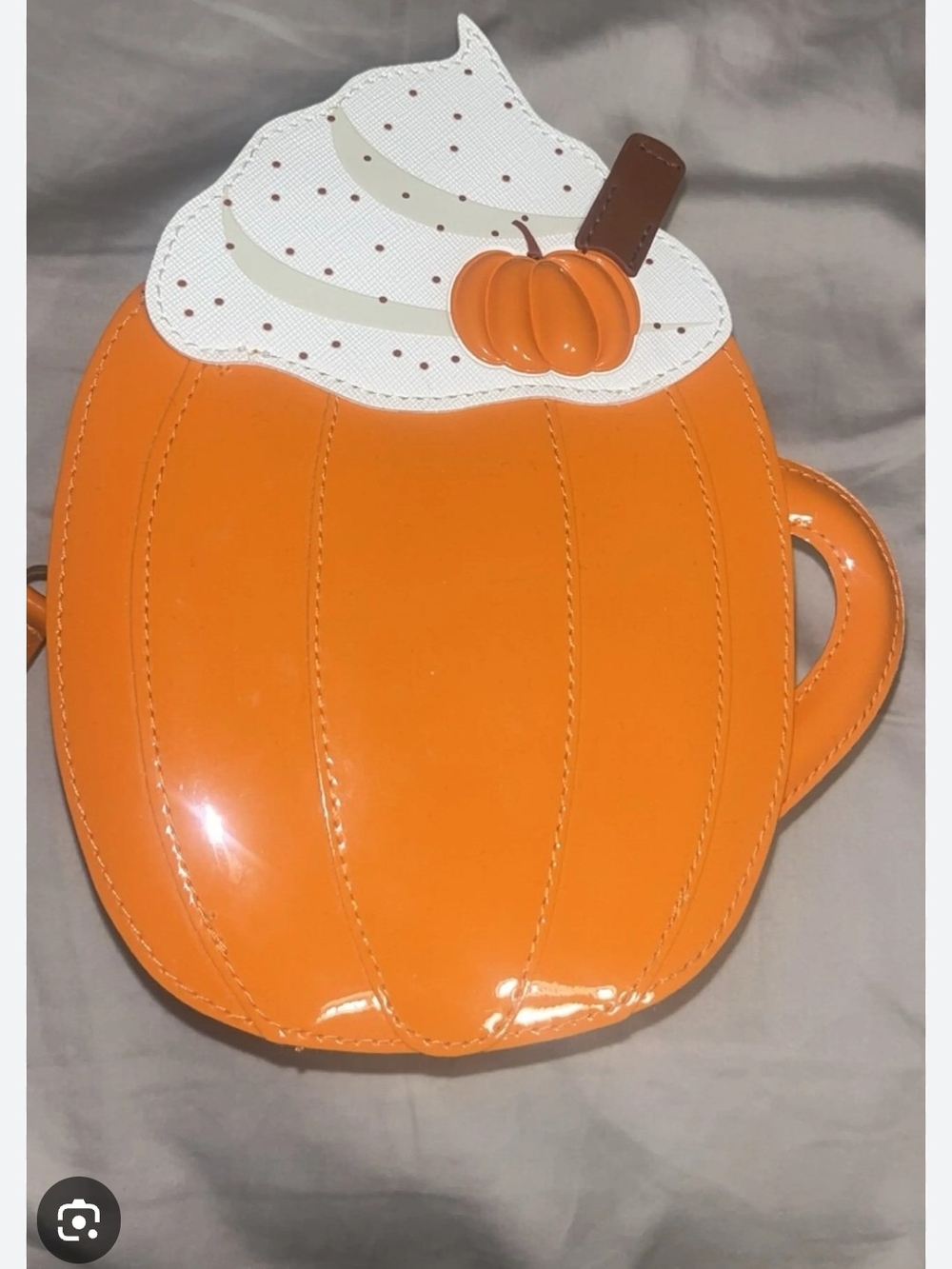 Orange Pumpkin-Shaped Women's Makeup Bag with Whipped Cream Accent